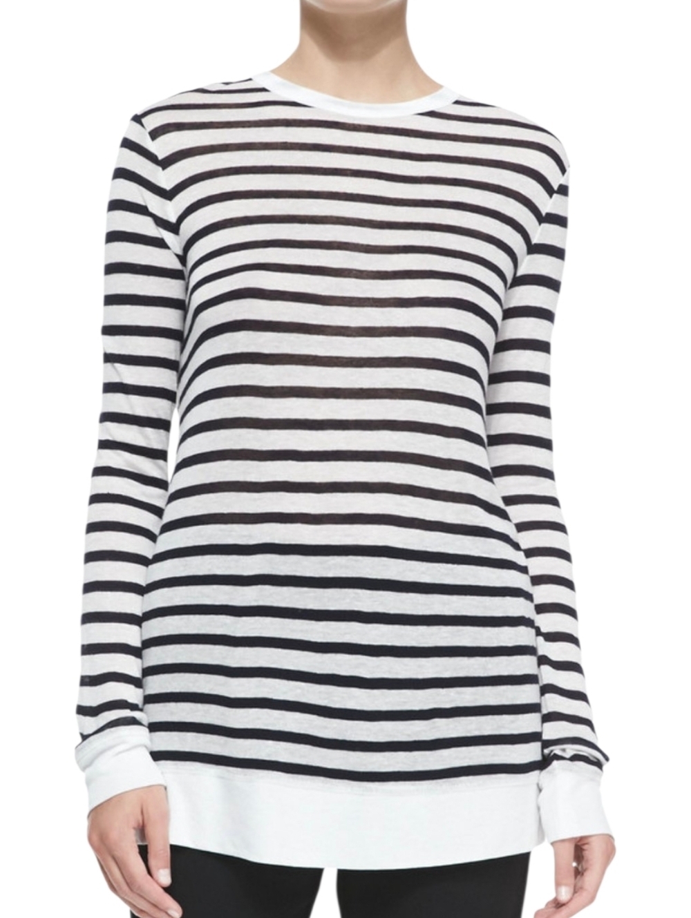 T Alexander Wang Womens Striped Distress Long Sleeve Top White Line Blend Sz S